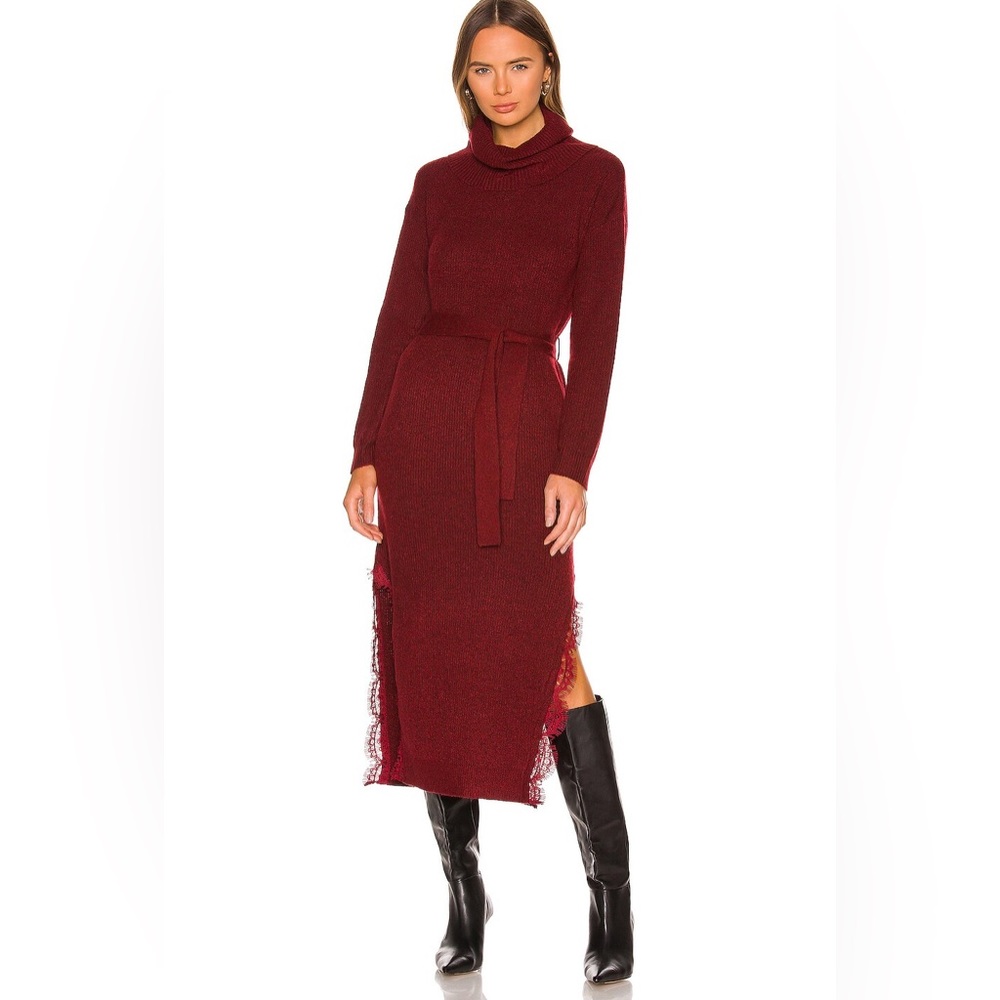 Saylor SZ L Burgundy Gwyneth Long Sleeve Cowl Neck Sweater Dress | NWT